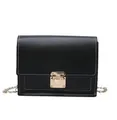 Fashionable black crossbody bag with white stitching and gold heart-shaped lock - Black