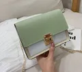Chic women's crossbody chain bag with light green, blue, and cream color block PU leather - White & Green