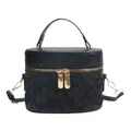 Quilted black cylinder handbag with gold double zippers and top leather handle - Black