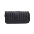 Chic black woven PU leather long zip wallet for women with elegant gold metal zipper - Black