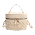 Elegant beige quilted bucket bag with golden zipper and crown embroidery detail - Off White