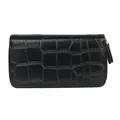 Women's black crocodile pattern long leather wallet with gold zipper and tassel detail - Black