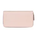 Elegant light pink long wallet with crocodile pattern and golden zipper closure - Pink