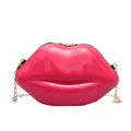 Chic lip-shaped mini crossbody bag in magenta patent leather with a gold chain strap - Rose Red