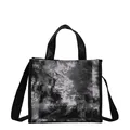 Canvas handbag with black and white forest print, leather handles and crossbody strap - Black-Grey Tie-Dye Style