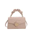 Sac à main chic abricot à motif crocodile avec poignée plissée et boucle dorée carrée - Kaki