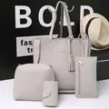 Litchi pattern grey four-piece handbag set including tote and crossbody bag - Four-Piece Set / Gray
