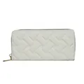 Women's white woven faux leather long wallet with elegant gold zipper closure - White