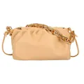 Beige geraffte Cloud-Bag mit klobiger Goldkette und feinem Leder-Schultergurt - Gelb