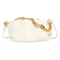 Chic pleated off-white cloud bag with luxury chunky gold chain strap and leather belt - Beige