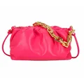 Ruched rose red cloud bag with gold chain strap and pleated faux leather finish - Rose Red