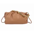Caramel pleated cloud bag featuring a bold chunky gold chain handle and slim shoulder strap - Light Khaki