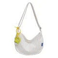 Minimalist white canvas crescent tote bag with adjustable strap and yellow flower charm - With Yellow Flower Pendant / White