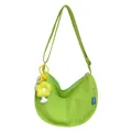 Neon green half-moon canvas crossbody bag with adjustable strap and flower charm - With Yellow Flower Pendant / Grass Green