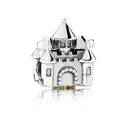Detailed view of silver castle charm bead with tower accents for DIY jewelry bracelets - Castle (F9-06)