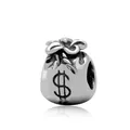 Macro shot of silver money bag charm with dollar sign engraving for DIY bracelet - Money Bag (B6-17)