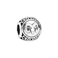 Silver Aries constellation charm bead with ram relief and hollow star patterns - Aries-Silver