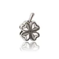 Detail view of silver four-leaf clover charm bead with white inlay and heart-shaped petals - Four-leaf Clover (B1/876)