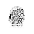 Detailed view of an owl charm bead in vintage silver with intricate feather patterns - Owl (G2-12)
