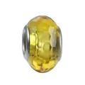 Faceted amber resin charm bead with silver large-hole core for DIY bracelets - 100pcs Pack / Yellow