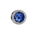 Blue ocean charm bead in silver finish with heart patterns and zircon crystals - Blue Heart Hollow Round Bead Style (4)