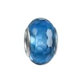 DIY faceted blue resin charm bead with silver metal rings for custom bracelets - 100pcs Pack / Blue