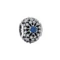 Silver bead charm with sparkling white zircons and a central deep blue gemstone - Blue Center Snowflake Sphere Style (5)