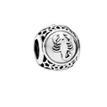 Macro view of silver Scorpio zodiac charm with scorpion motif and hollow stars - Normal Specification / Scorpio