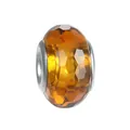 Faceted amber resin charm bead with silver metal core for DIY bracelet making - 100pcs Pack / Amber