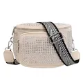 Sac banane beige à strass avec bandoulière tissée noir et blanc et finition pailletée - Beige