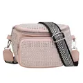 Sac banane rose avec strass et large bandoulière tissée noir et blanc réglable - Rose
