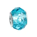 Light blue faceted glass charm bead with silver metal frame for DIY bracelets - 100pcs Pack / Light Blue