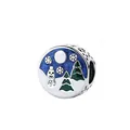 Winter charm bead with snowman and pine trees in blue enamel and silver finish - Winter Snow Scene Snowman Style (13)