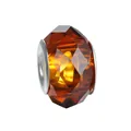 Amber faceted resin charm bead with silver metal edges for DIY jewelry making - 100pcs Pack / Amber