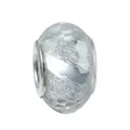 Faceted transparent glass bead with sparkling silver glitter stripes and metal accents - 100pcs Pack / Striped Transparent