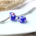 Dunkelblaue Glasperlen mit Blumenmuster für Schlangenarmbänder mit großen Löchern - Dunkelblauer Blumenstil (RL-23) / Dunkelblau