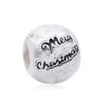 Silver Merry Christmas charm bead with sparkling texture for holiday bracelets - Merry Christmas Round Bead (2)