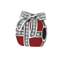 Christmas gift box charm with red enamel and clear zircons for beaded bracelets - Red Gift Pack (10)