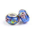 Detailed macro view of sky blue glass charm beads with floral patterns for DIY bracelets - Colorful Dots Sky Blue Style (RL-70)
