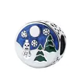 Silver snowman and Christmas tree charm with blue enamel winter scene and star cutouts - Snowman Christmas Tree (13)