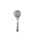 Macro view of vintage silver hollow heart bead with a metallic woven tassel charm detail - Alloy / Silver