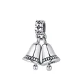 Silver double bell charm with engraved floral clasp for holiday bracelet making - Double Bell Pendant (15)