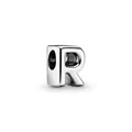 Silver alphabet letter R charm bead with polished finish for DIY bracelets and necklaces - Letter R Style(18)
