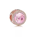 Rose gold charm with faceted pink gemstone and zircon halo for DIY bracelets - Pink Main Stone(4)