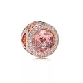 Rose gold charm bead with pink multifaceted stone and sparkling cubic zirconia halo - Pinkish Main Stone(5)
