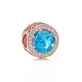 Rose gold charm bead with blue gemstone and hollow heart pattern for DIY bracelets - Blue Main Stone(8)