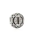 Vintage silver hollow heart bead with number zero and sparkling clear zircons - Number 0