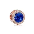 Rose gold bead charm with deep blue crystal and pavé stones for DIY bracelet - Deep Blue Main Stone(11)