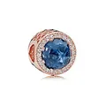 Rose gold charm featuring a faceted dark blue gemstone with a sparkling crystal halo - Dark Blue Main Stone(12)