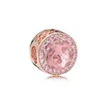 Rose gold charm bead with pink faceted crystal and hollow heart side pattern - Pink Main Stone(13)
